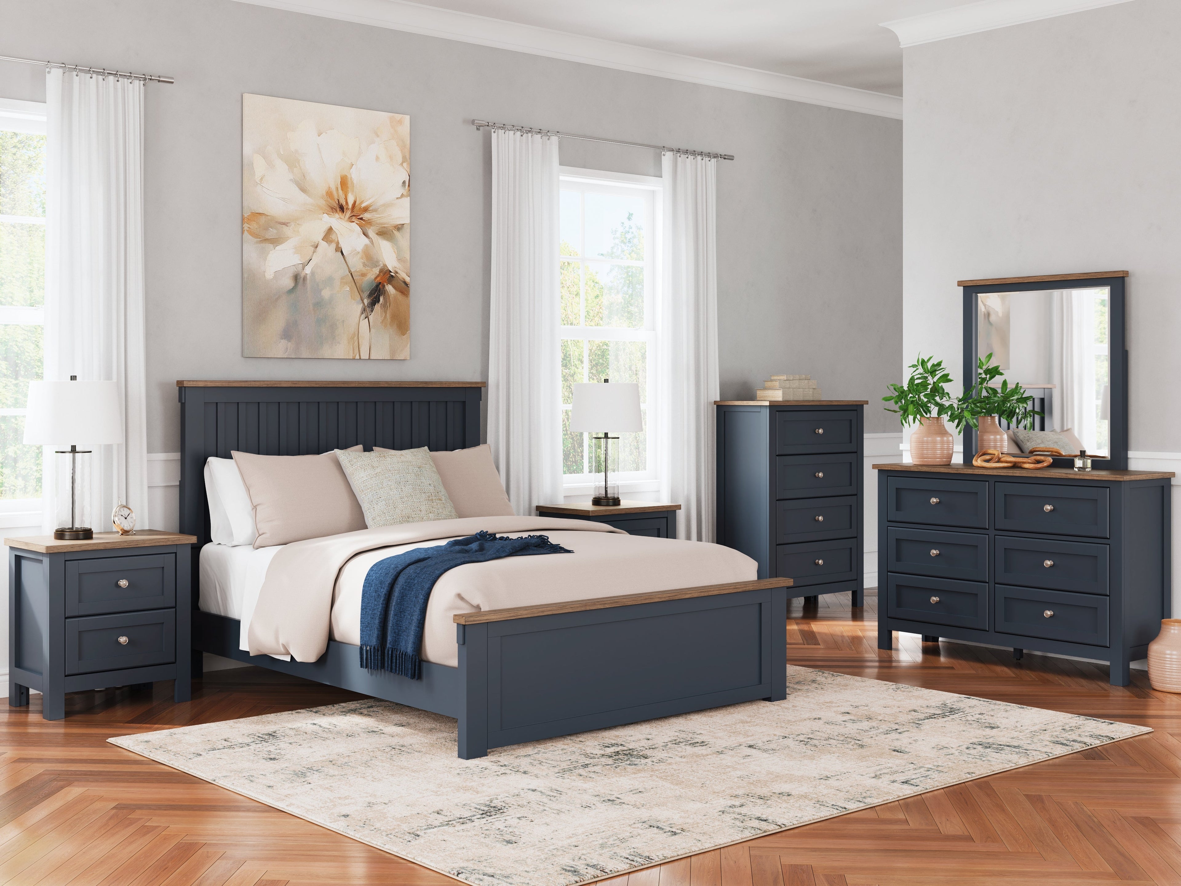 Landocken Brown/Blue Queen Panel Bed