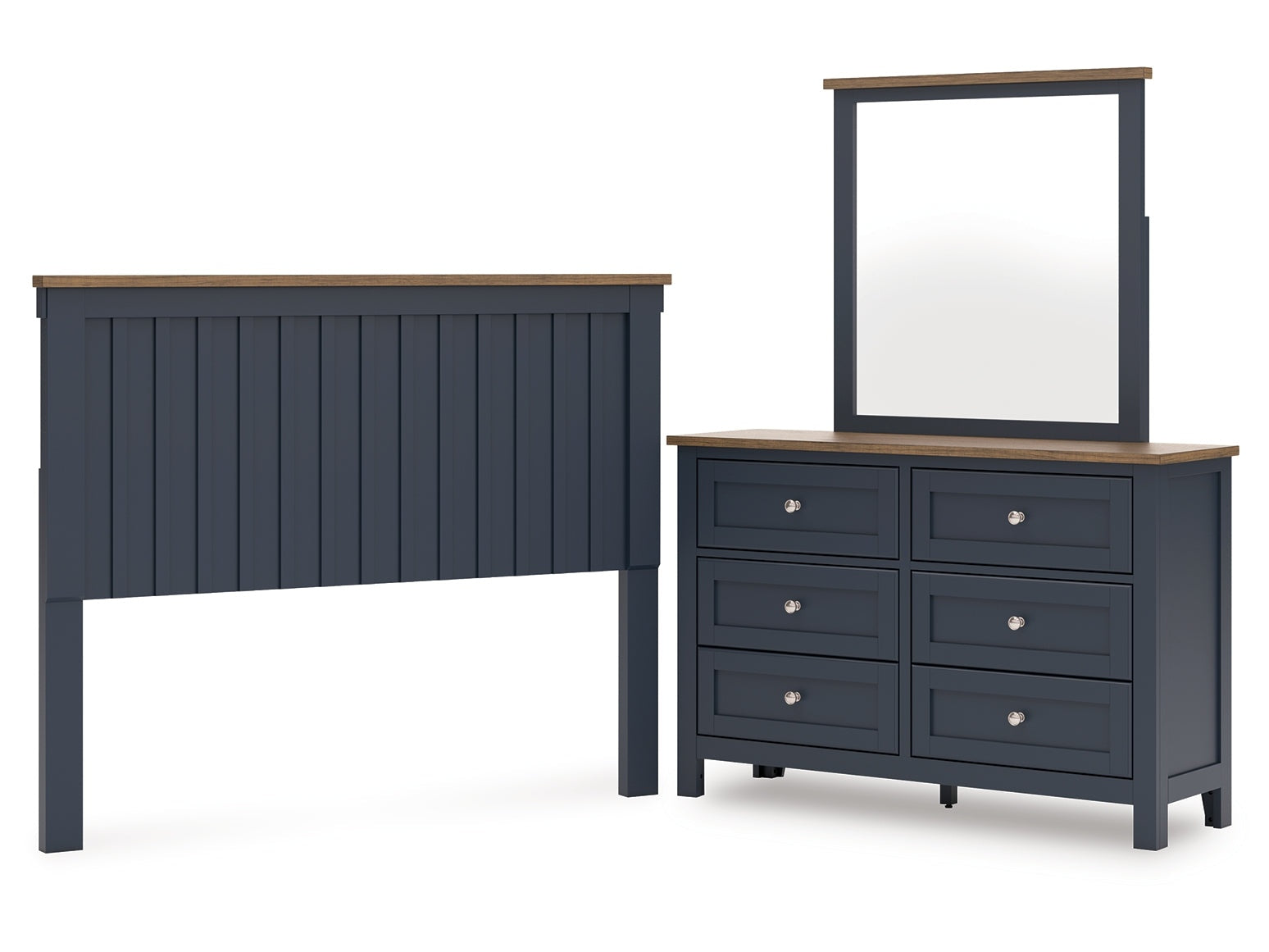 Landocken Brown/Blue Queen Panel Headboard & Dresser & Mirror