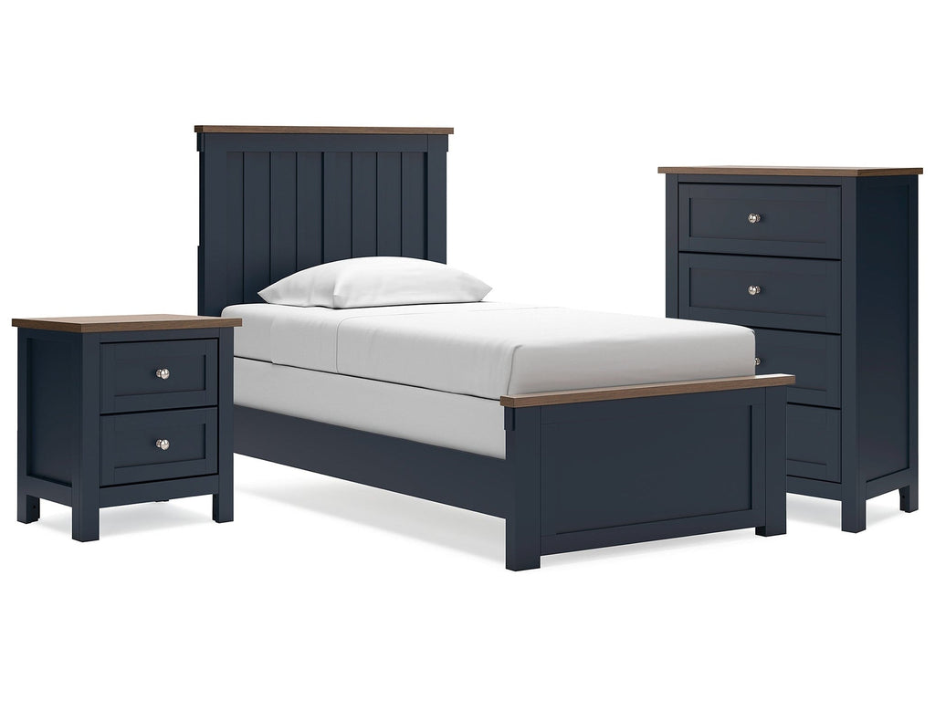 Landocken Brown/Blue Twin Panel Bedroom Set with Chest and Nightstand