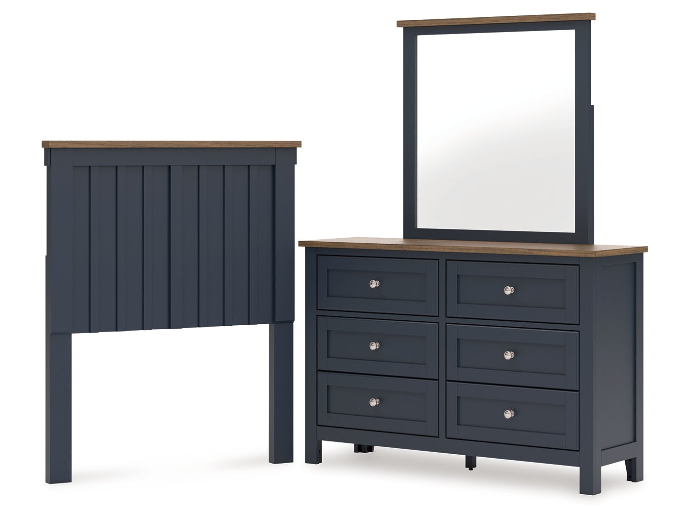 Landocken Brown/Blue Twin Panel Headboard & Dresser & Mirror