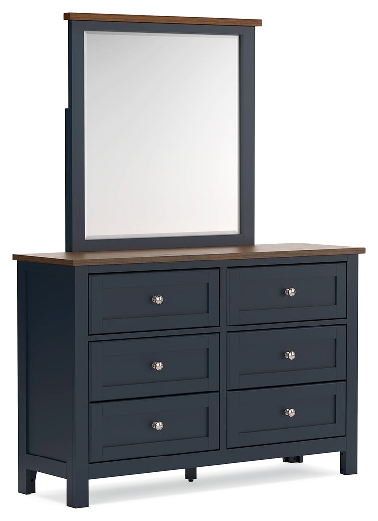 Landocken Brown/Blue Twin Panel Headboard & Dresser & Mirror