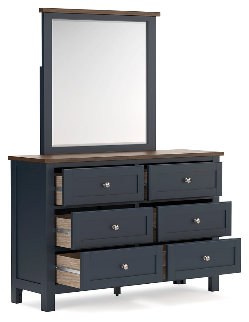 Landocken Brown/Blue Twin Panel Headboard & Dresser & Mirror