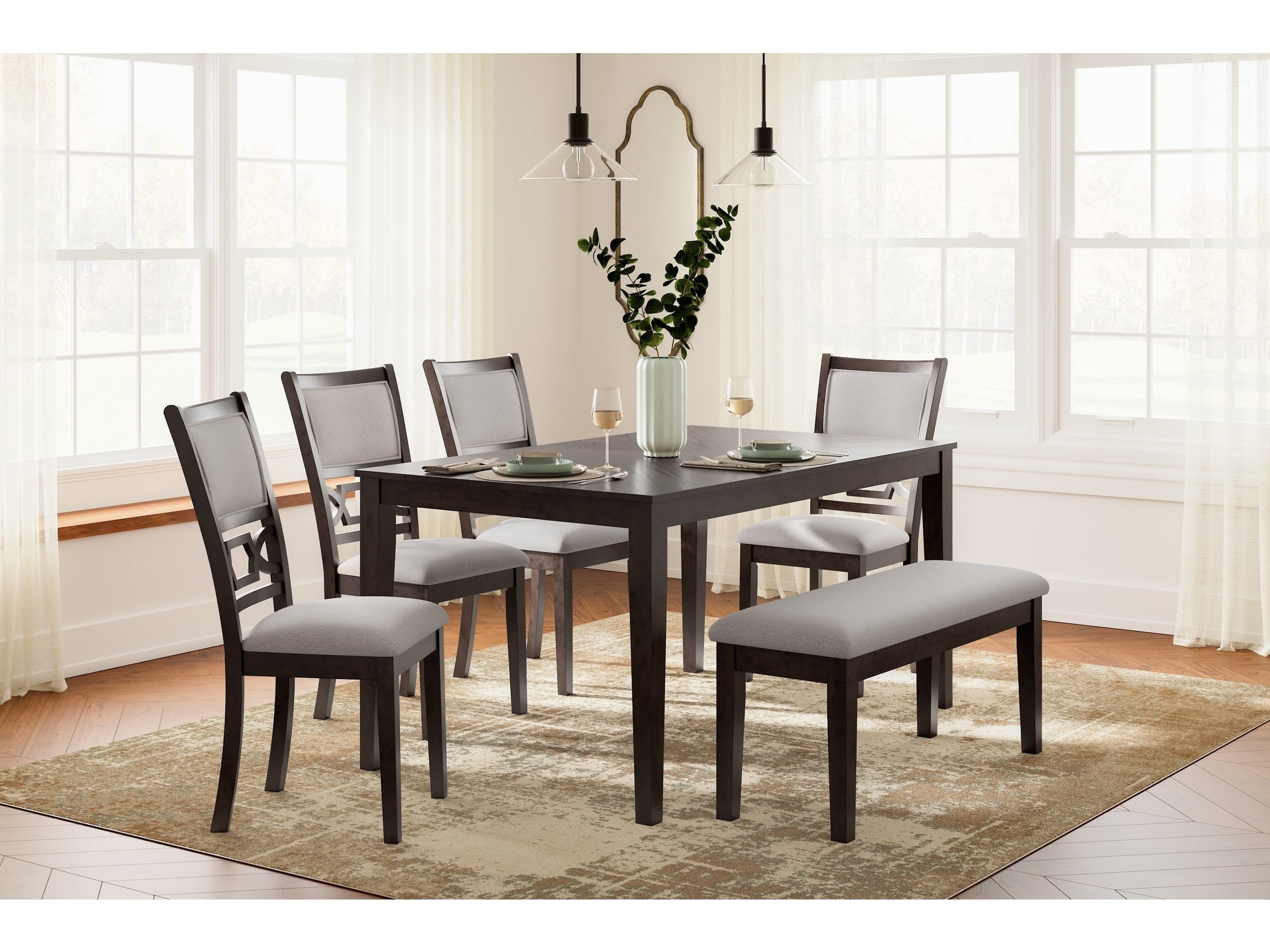 Langwest Brown Dining Table and 4 Chairs and Bench (Set of 6)