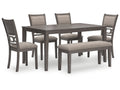 Wrenning Gray Dining Table and 4 Chairs and Bench (Set of 6)