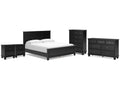 Lanolee California King Panel Bed, Dresser, Chest and 2 Nightstands, Black