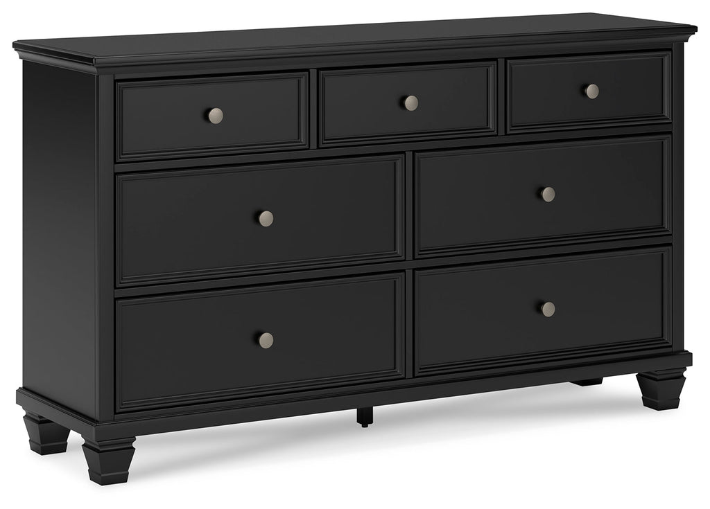 Lanolee California King Panel Bed, Dresser, Chest and 2 Nightstands, Black
