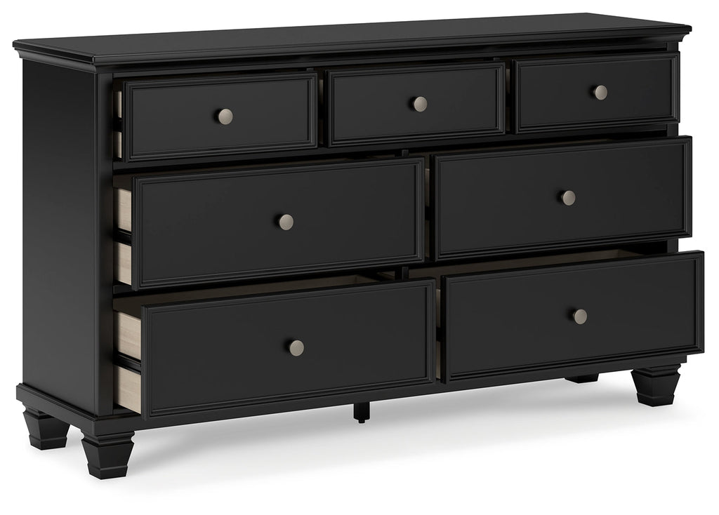 Lanolee California King Panel Bed, Dresser, Chest and 2 Nightstands, Black