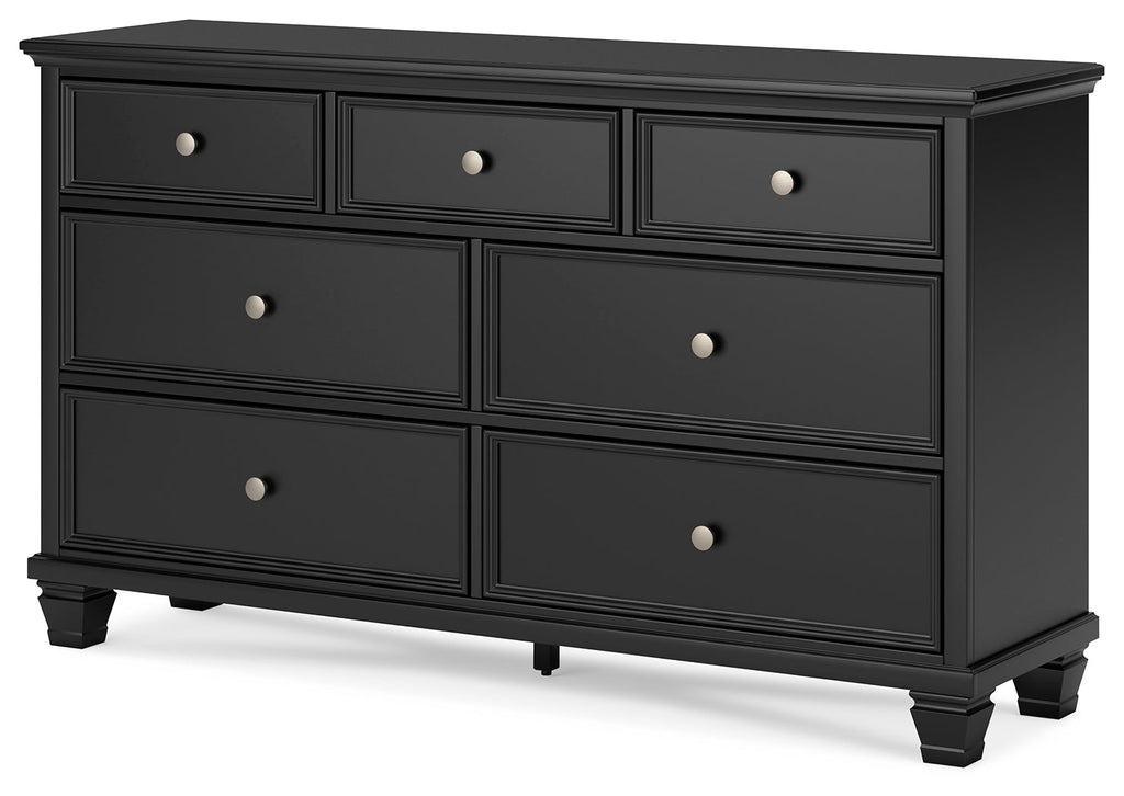 Lanolee California King Panel Bed, Dresser, Chest and 2 Nightstands, Black