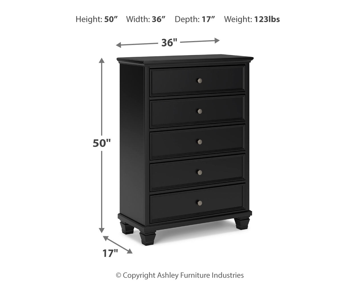 Lanolee California King Panel Bed, Dresser, Chest and 2 Nightstands, Black