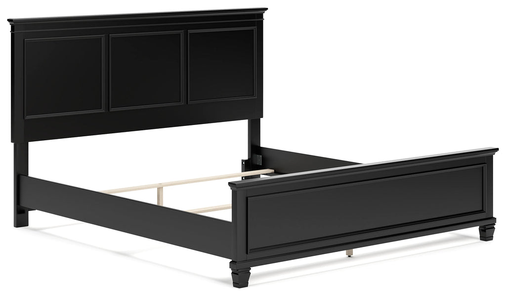 Lanolee California King Panel Bed, Dresser, Chest and 2 Nightstands, Black