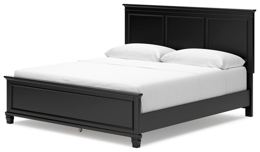 Lanolee California King Panel Bed, Dresser, Chest and 2 Nightstands, Black