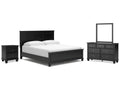 Lanolee King Panel Bed, Dresser, Mirror and Nightstand, Black