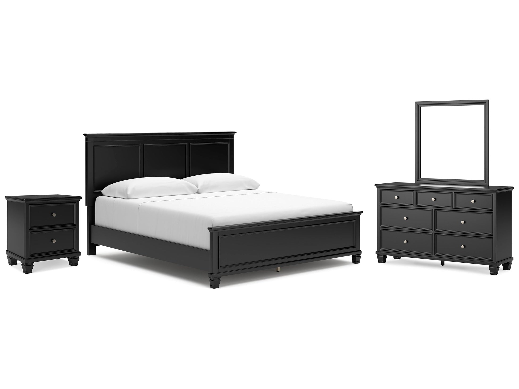 Lanolee King Panel Bed, Dresser, Mirror and Nightstand, Black