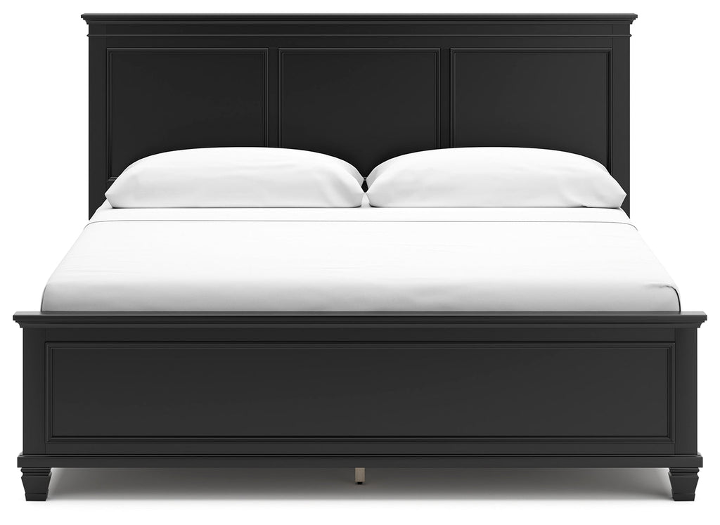 Lanolee King Panel Bed, Dresser, Mirror and Nightstand, Black