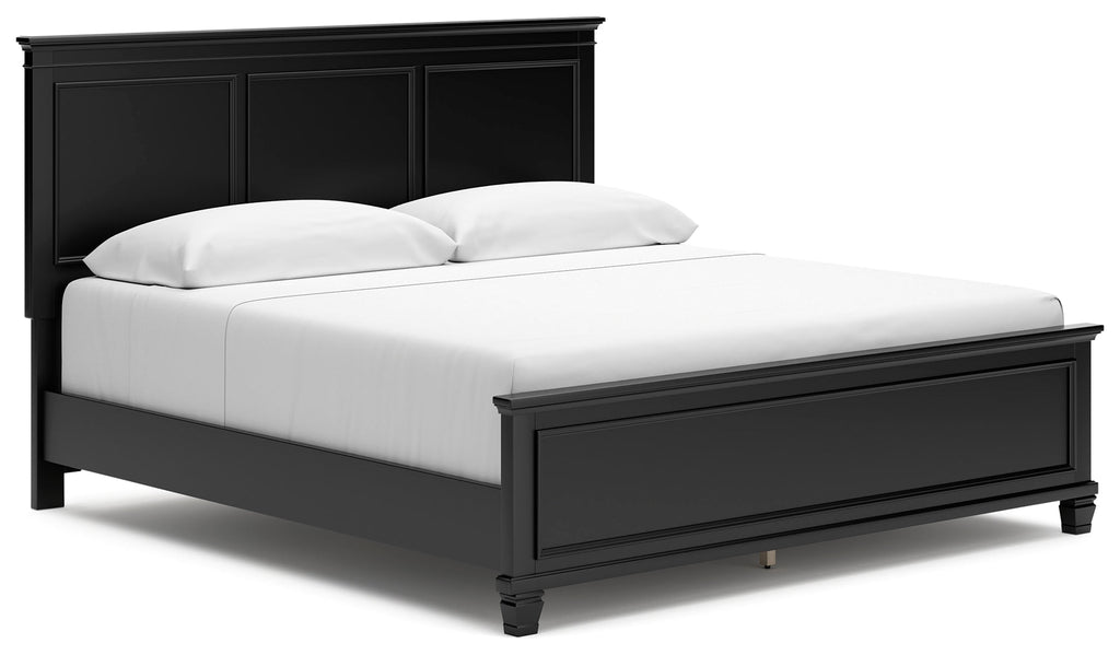 Lanolee King Panel Bed, Dresser, Mirror and Nightstand, Black