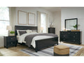 Lanolee Black King Panel Bed with Mirrored Dresser and Nightstand