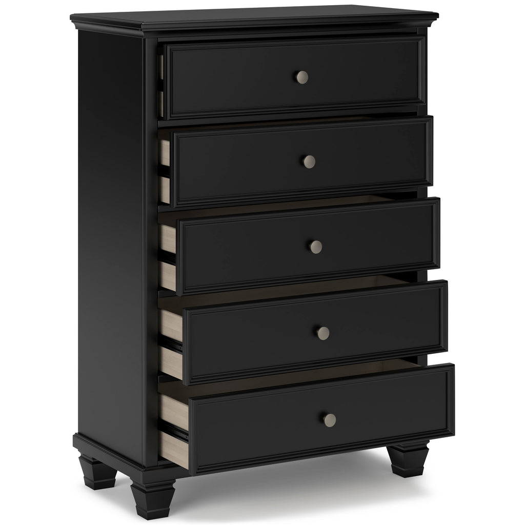 Lanolee Black Queen Panel 6-Piece Bedroom Set w/ 2 Nightstands