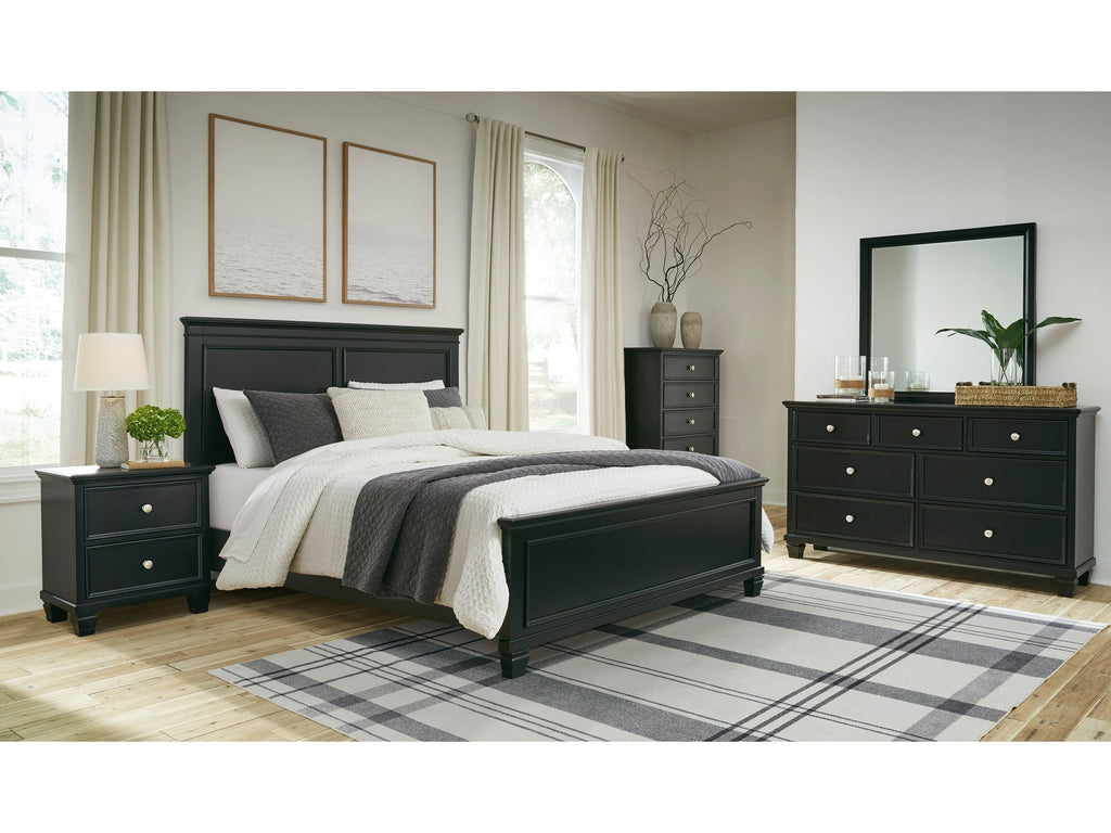 Lanolee Black Queen Panel 6-Piece Bedroom Set w/ 2 Nightstands