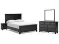 Lanolee Queen Panel Bed, Dresser, Mirror and Nightstand, Black