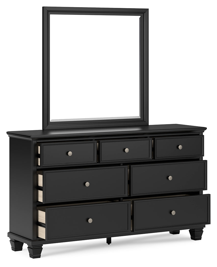 Lanolee Queen Panel Bed, Dresser, Mirror and Nightstand, Black