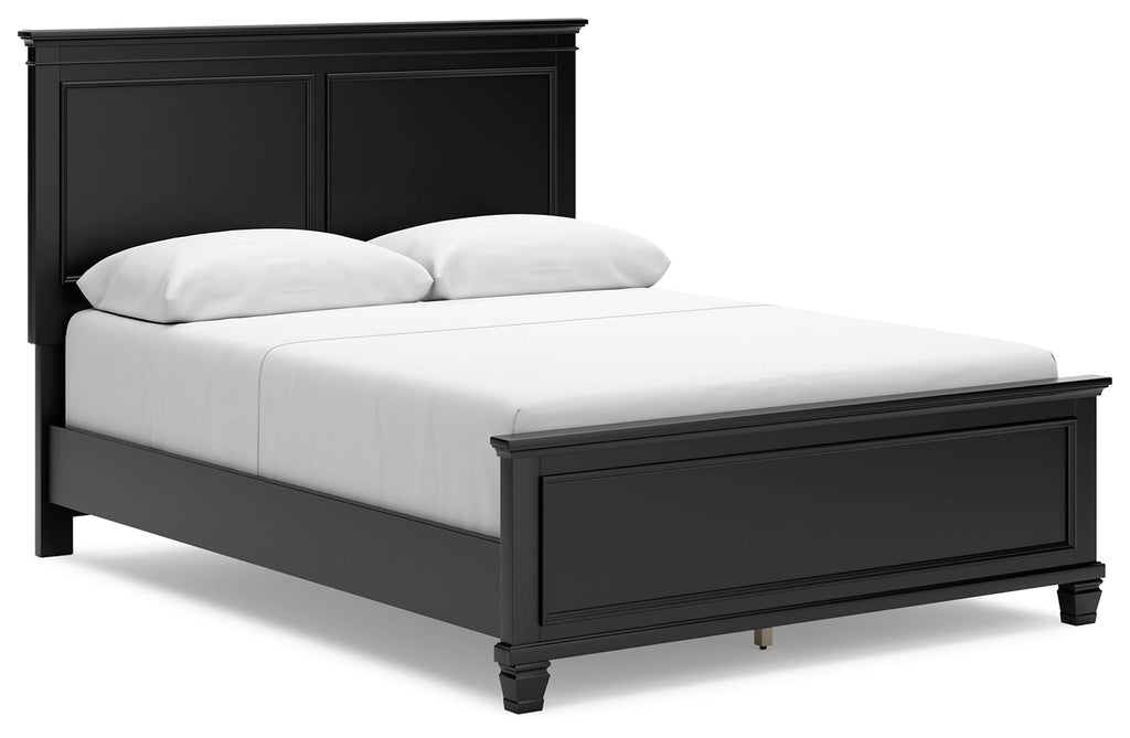 Lanolee Queen Panel Bed, Dresser, Mirror and Nightstand, Black