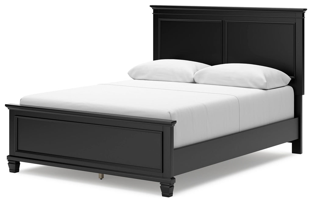 Lanolee Queen Panel Bed, Dresser, Mirror and Nightstand, Black