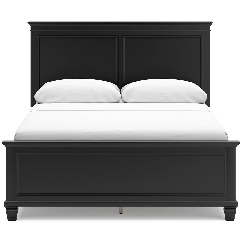 Lanolee Black Queen Panel Bed with Mirrored Dresser and Nightstand