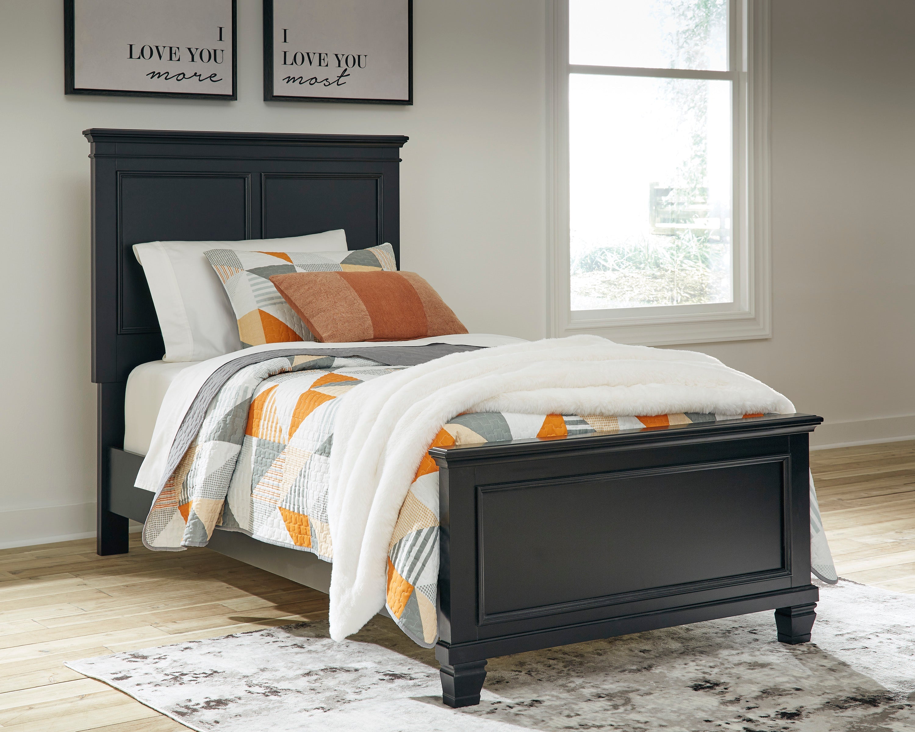 Lanolee Black Twin Panel 6-Piece Bedroom Set w/ 2 Nightstands