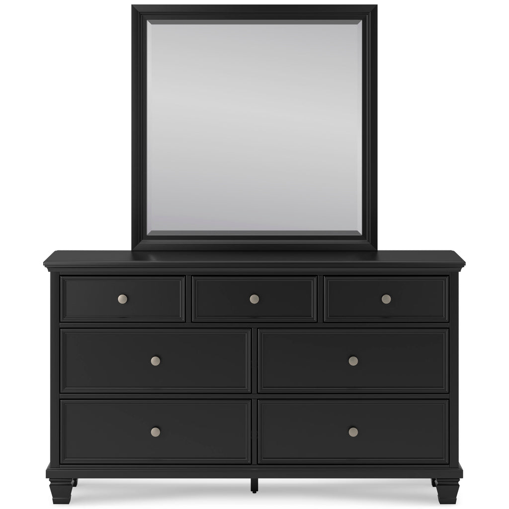Lanolee Black Full Panel Bed with Mirrored Dresser and Nightstand
