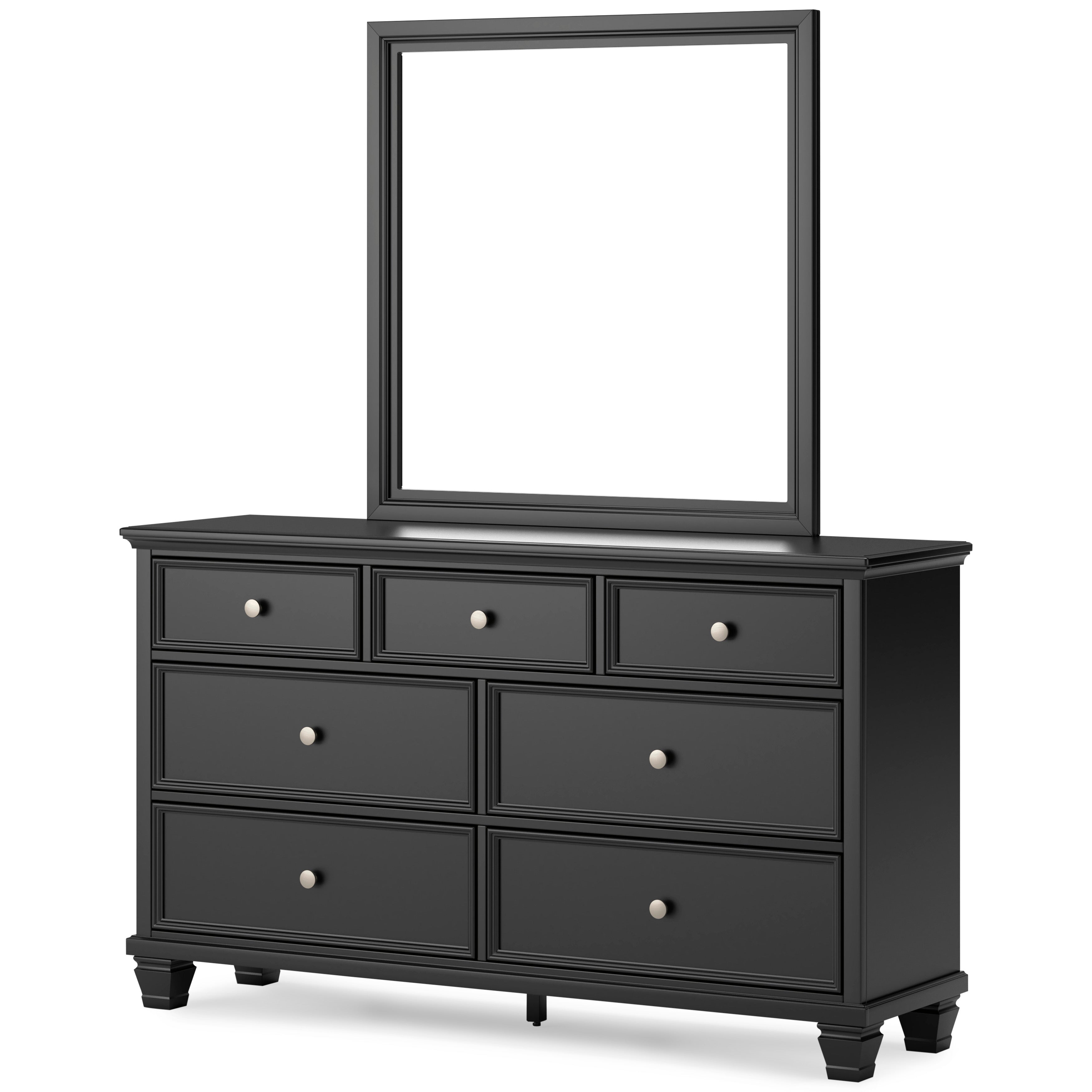 Lanolee Black Twin Panel Bed with Mirrored Dresser and Nightstand