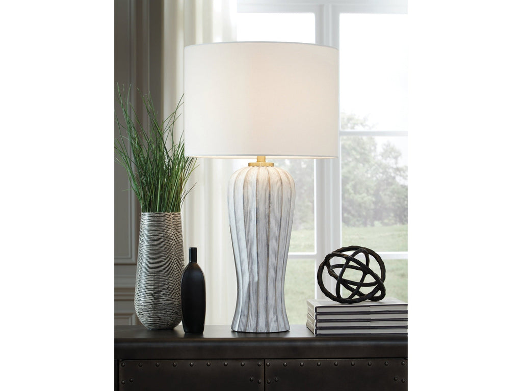 Lanwell Antique Gray Poly Table Lamp