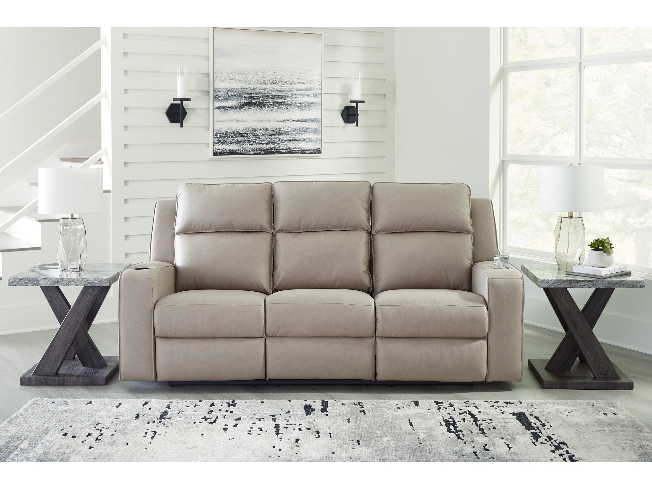 Lavenhorne Pebble Reclining Sofa with Drop Down Table