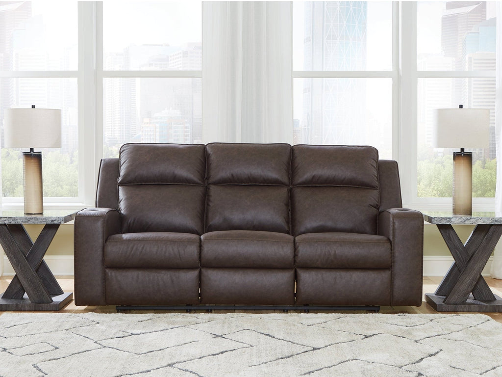 Lavenhorne Umber Reclining Sofa with Drop Down Table