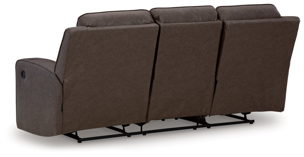 Lavenhorne Umber Reclining Sofa with Drop Down Table