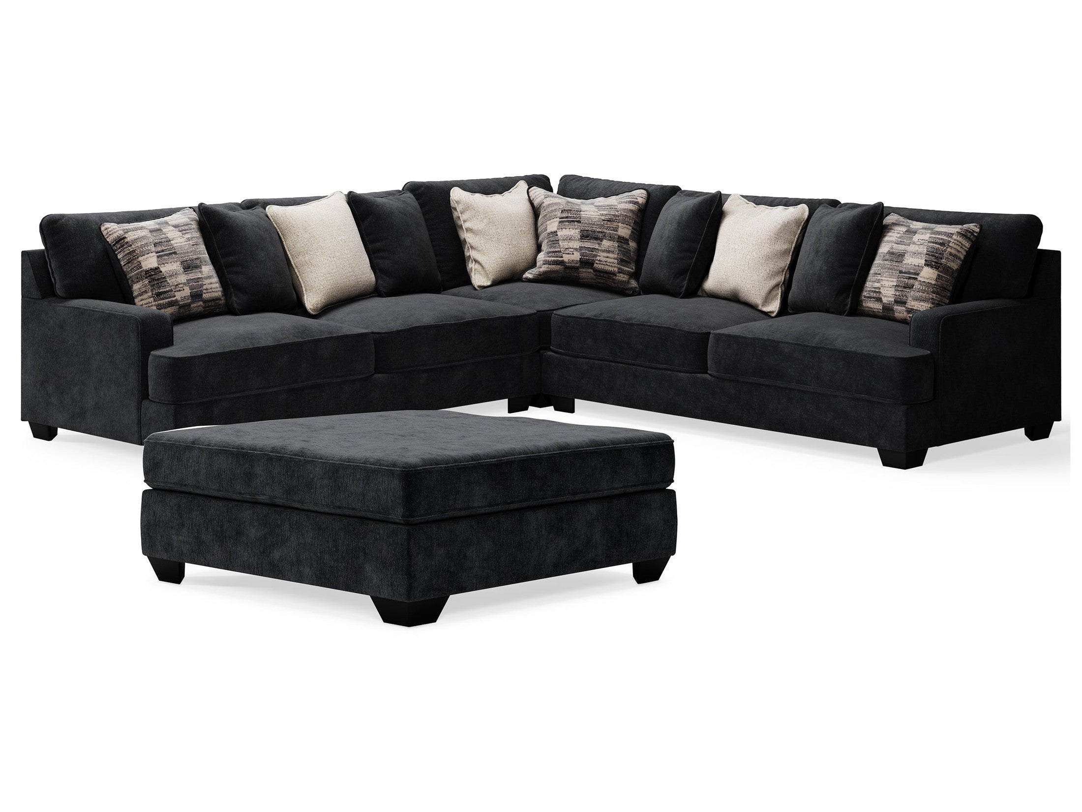 Lavernett Charcoal 3-Piece Sectional and Oversized Ottoman