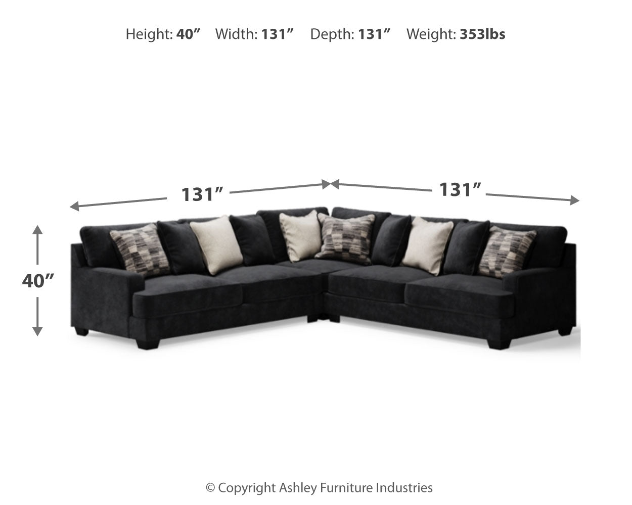 Lavernett Charcoal 3-Piece Sectional and Oversized Ottoman