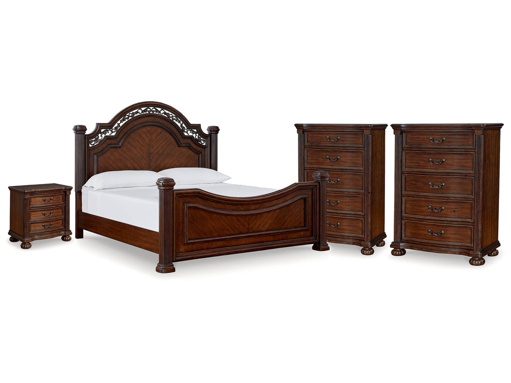 Lavinton Brown King Poster Bed, 2 Chests and Nightstand