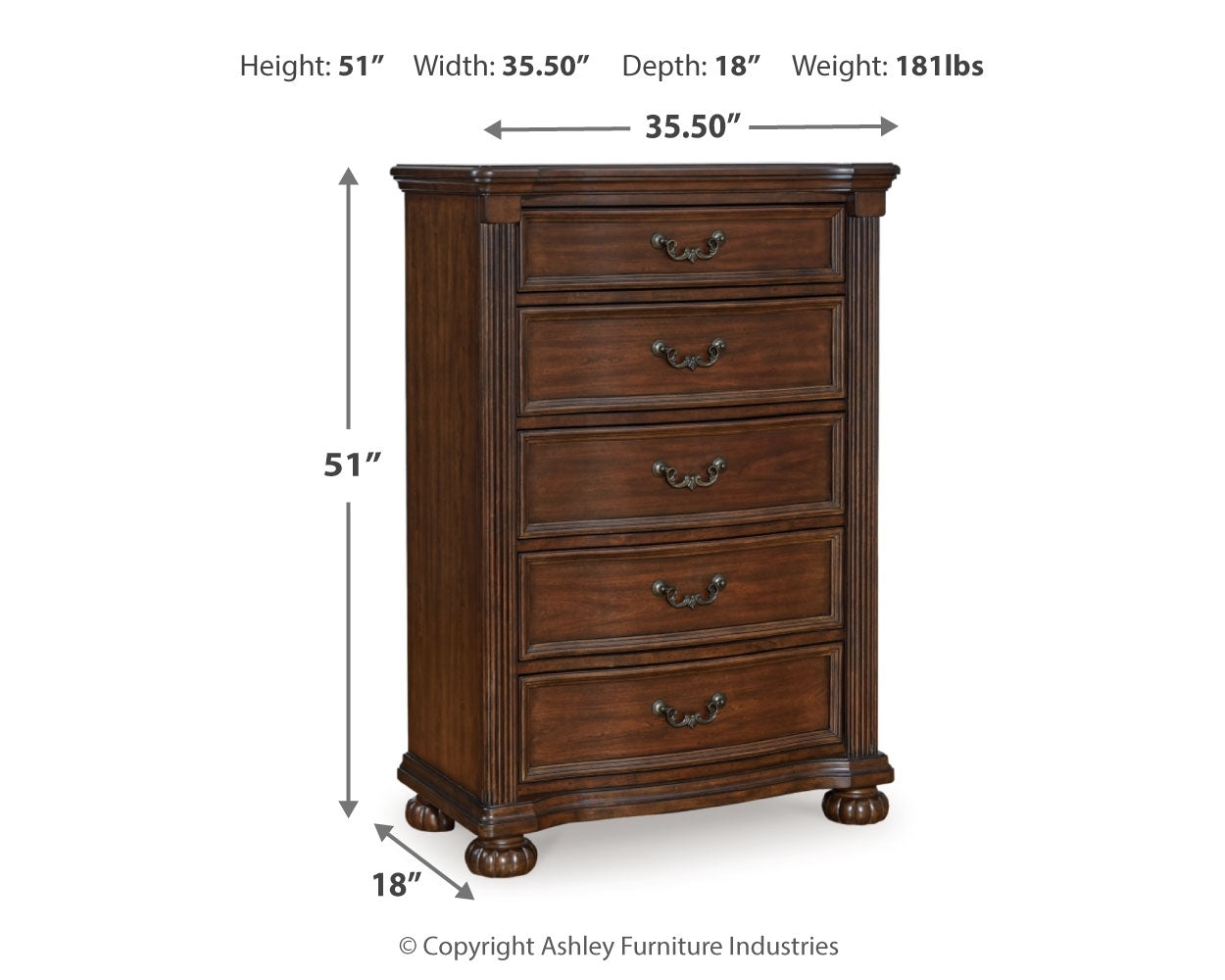 Lavinton King Poster Bed, Dresser, Mirror, Chest and Nightstand, Brown