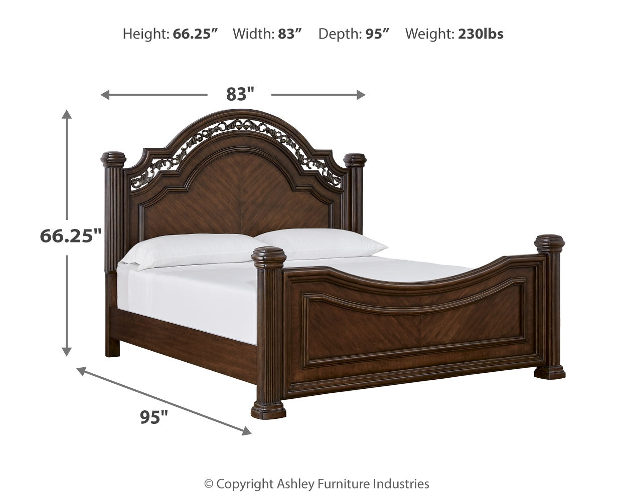 Lavinton King Poster Bed, Dresser, Mirror, Chest and Nightstand, Brown
