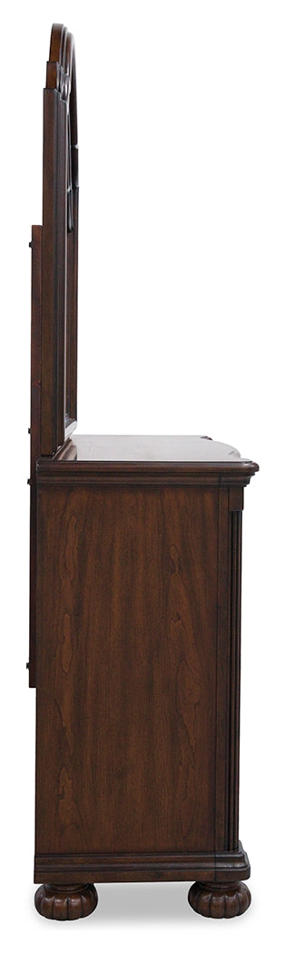 Lavinton King Poster Bed, Dresser, Mirror and 2 Nightstands, Brown