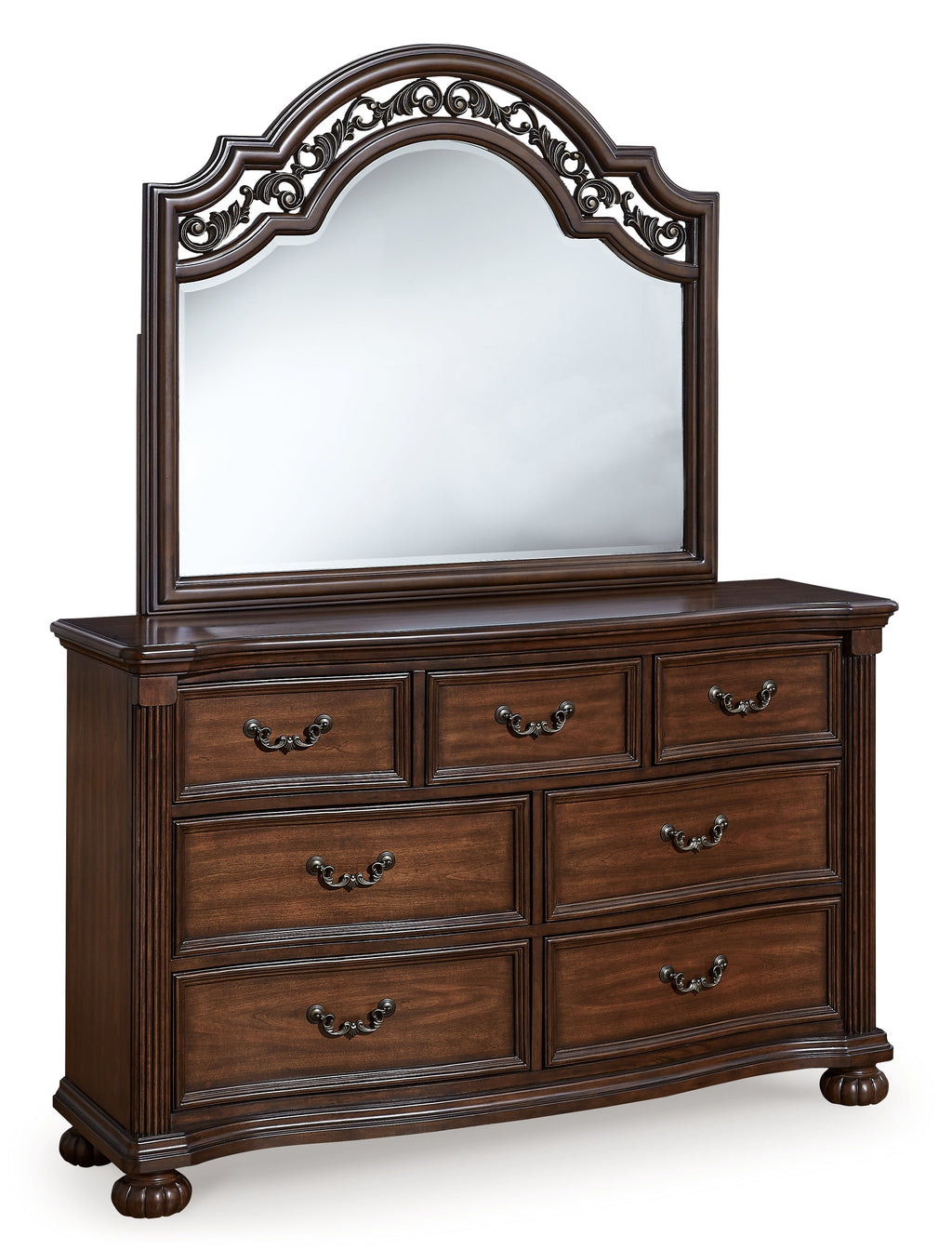 Lavinton King Poster Bed, Dresser, Mirror and Nightstand, Brown