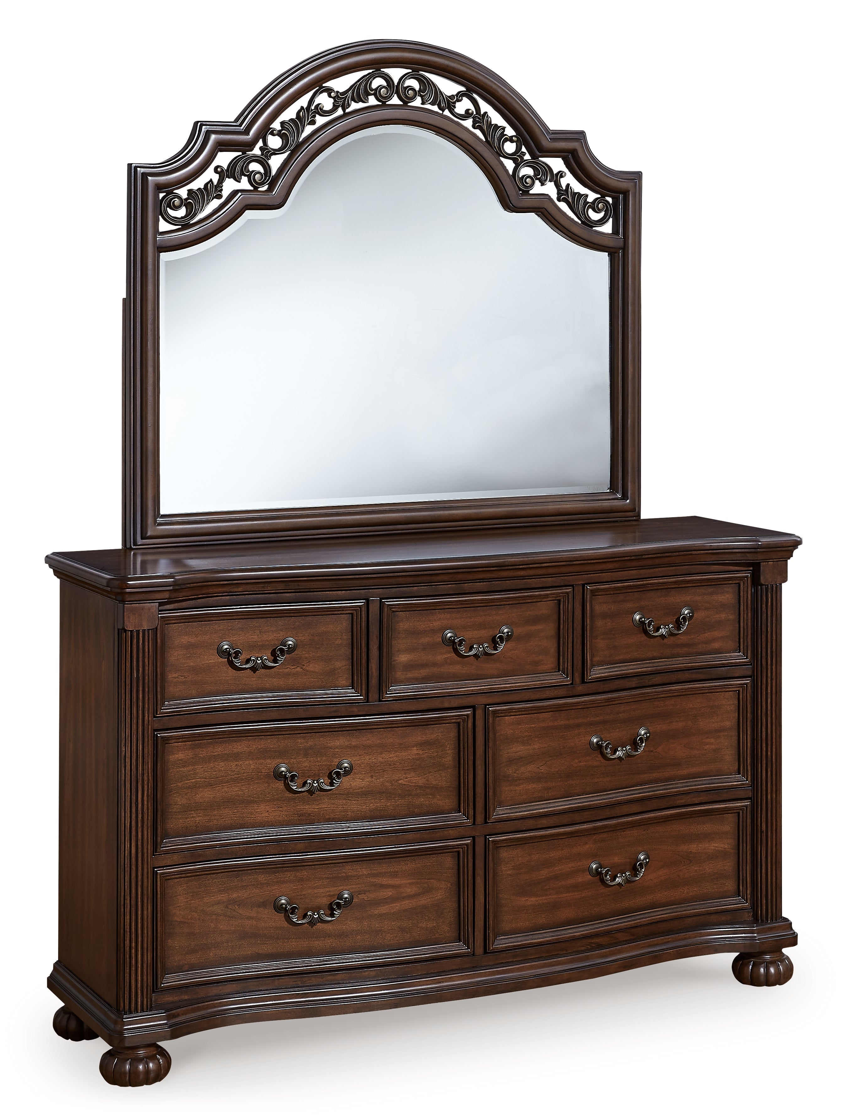 Lavinton King Poster Bed, Dresser, Mirror and Nightstand, Brown