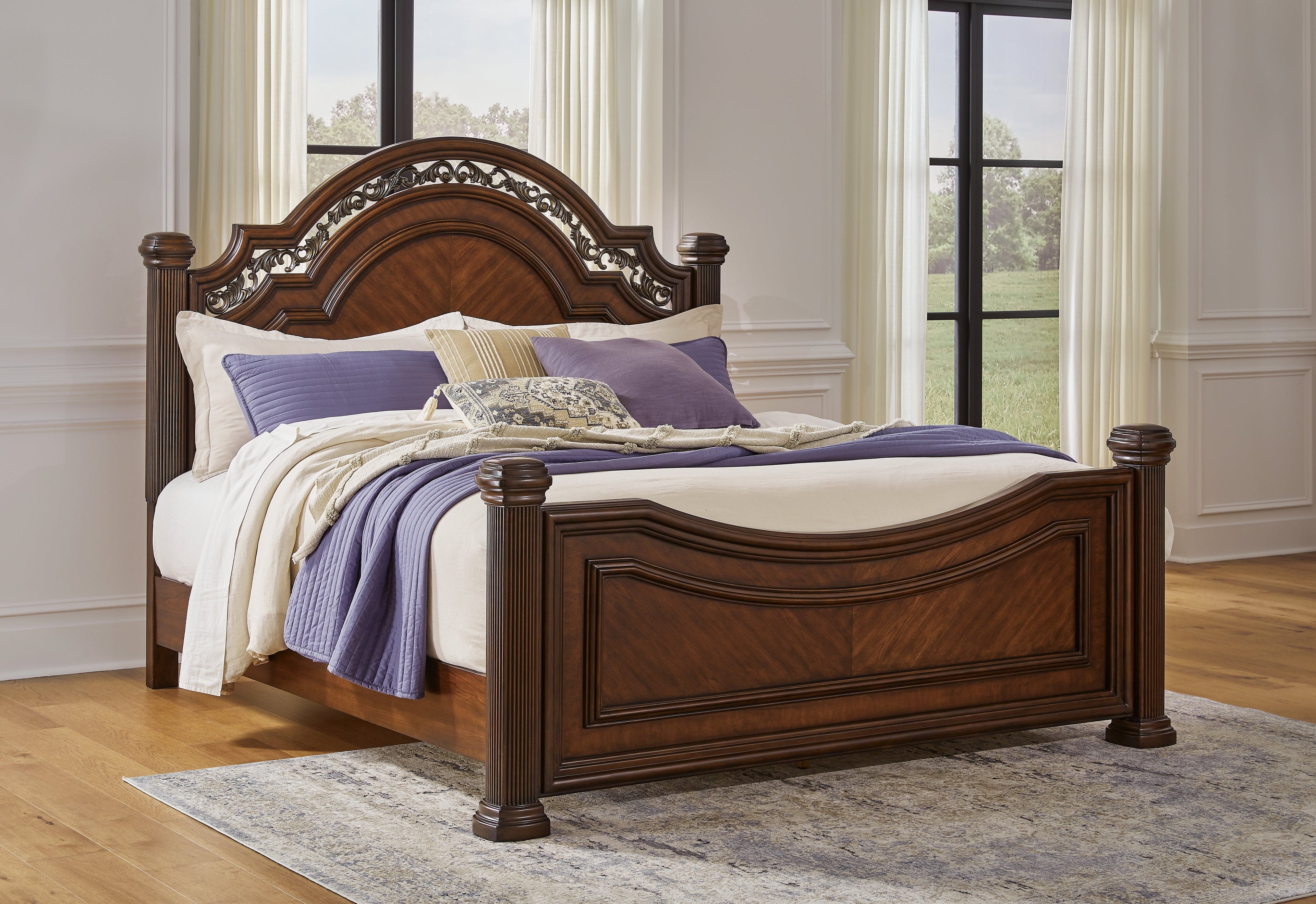 Lavinton King Poster Bed, Dresser, Mirror and Nightstand, Brown