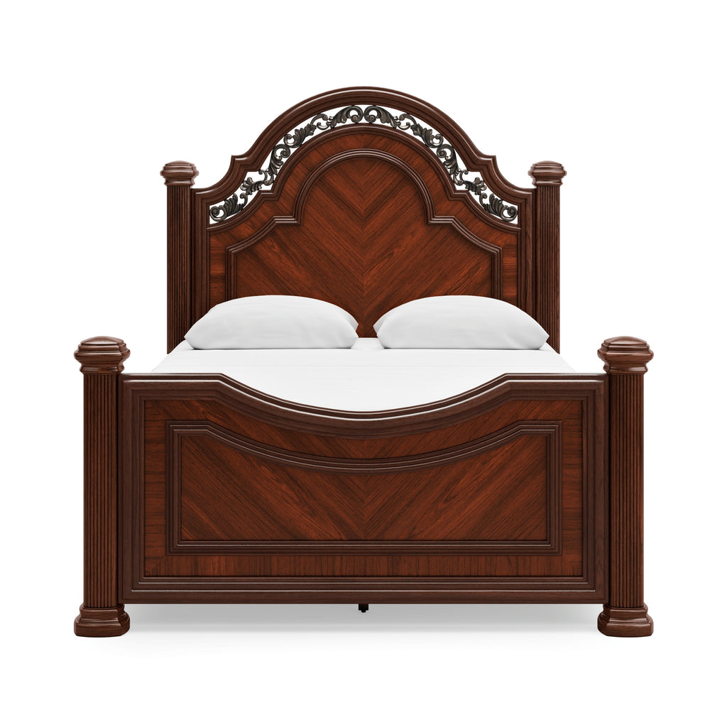 Lavinton Queen Poster Bed, Dresser, Mirror, Chest and Nightstand, Brown