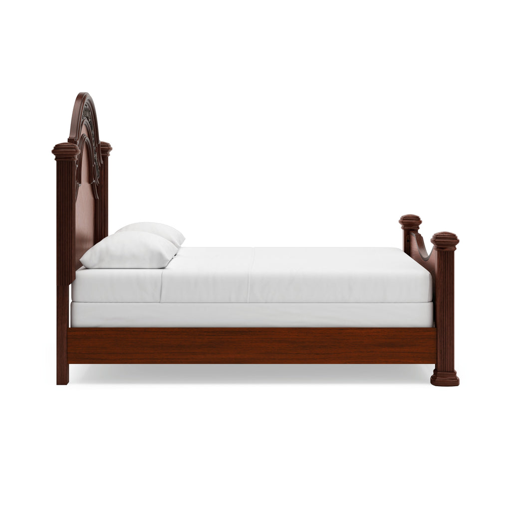 Lavinton Queen Poster Bed, Dresser, Mirror, Chest and Nightstand, Brown