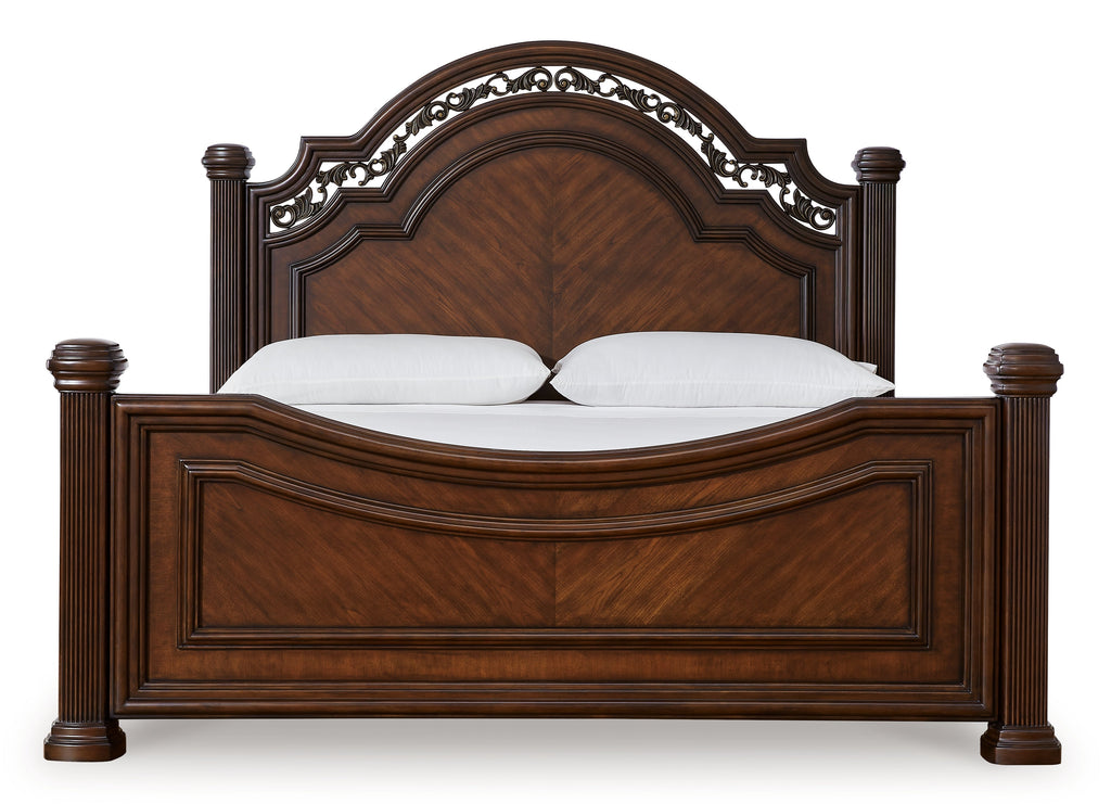 Lavinton Queen Poster Bed, Dresser, Mirror and Nightstand, Brown