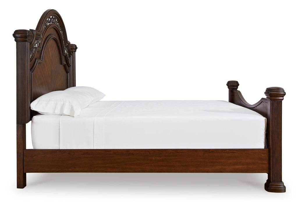 Lavinton Queen Poster Bed, Dresser, Mirror and Nightstand, Brown