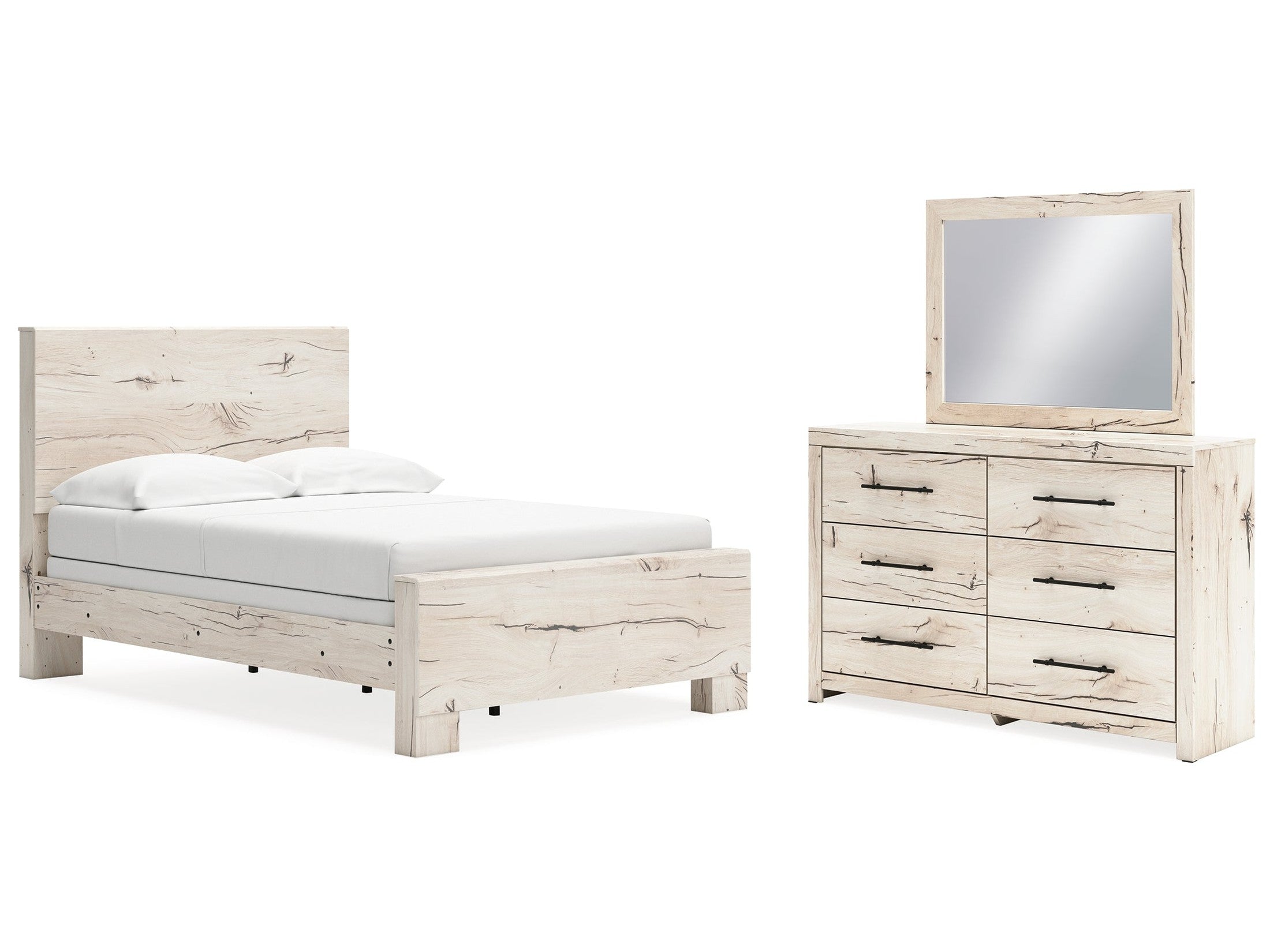 Lawroy Light Natural Full Panel Bed & Dresser & Mirror