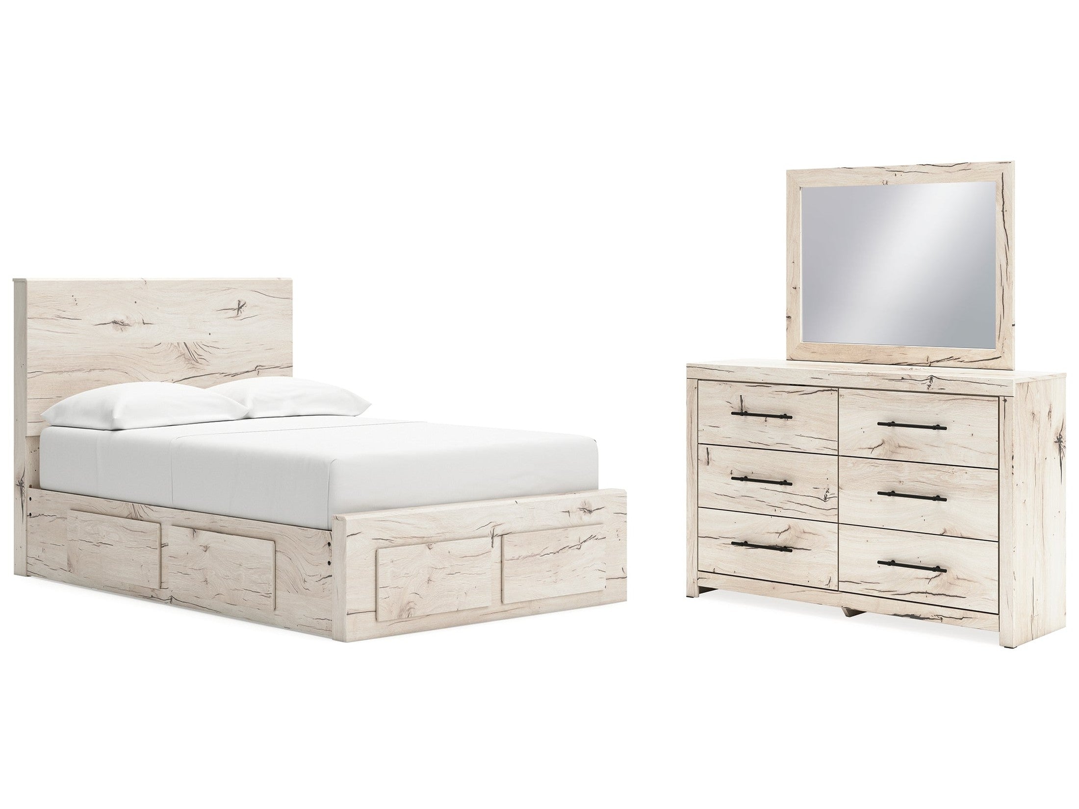 Lawroy Light Natural Full Panel Storage Bed & Dresser & Mirror