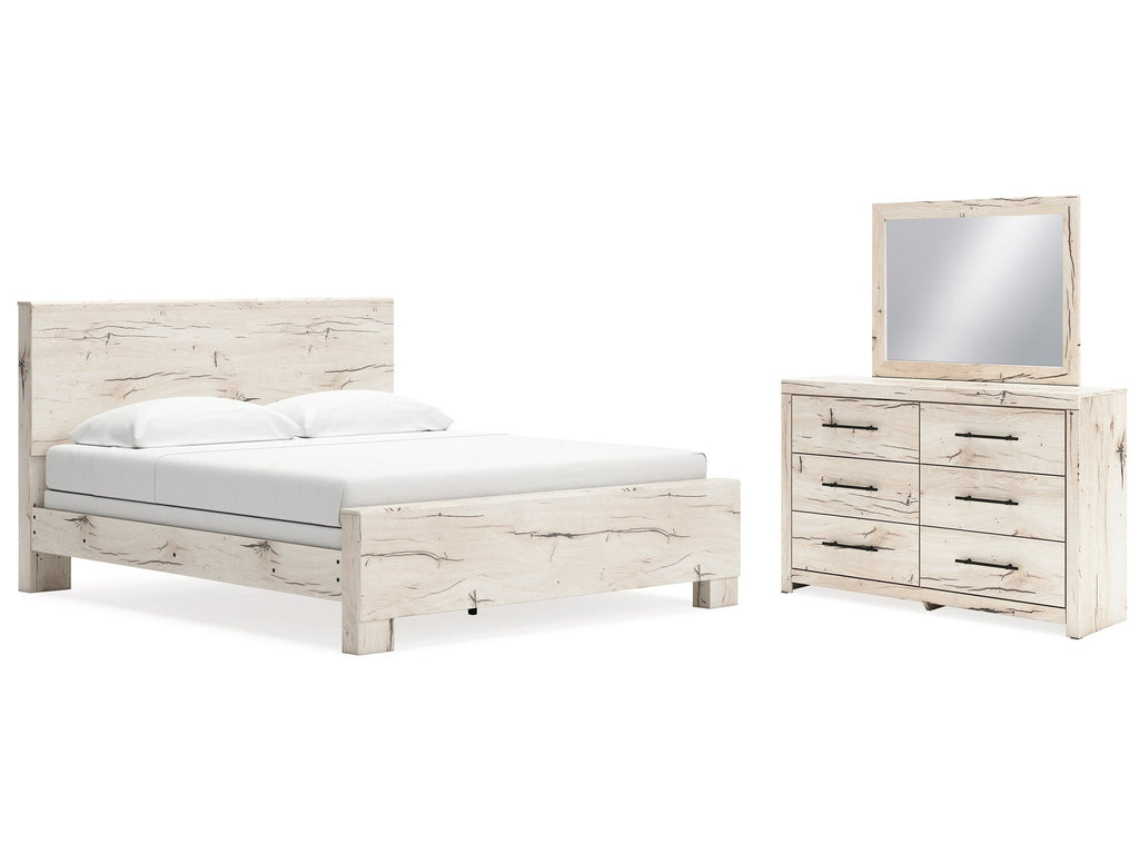 Lawroy Light Natural King Panel Bed & Dresser & Mirror